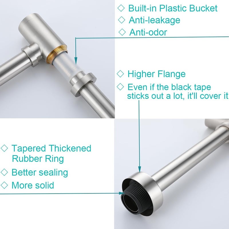 SEABEFORE Brass Round Bottle P-Trap 1 1/4, Adjustable Basin Sink Waste Drain Trap Kit, Brushed Nickel P Trap - Image 4
